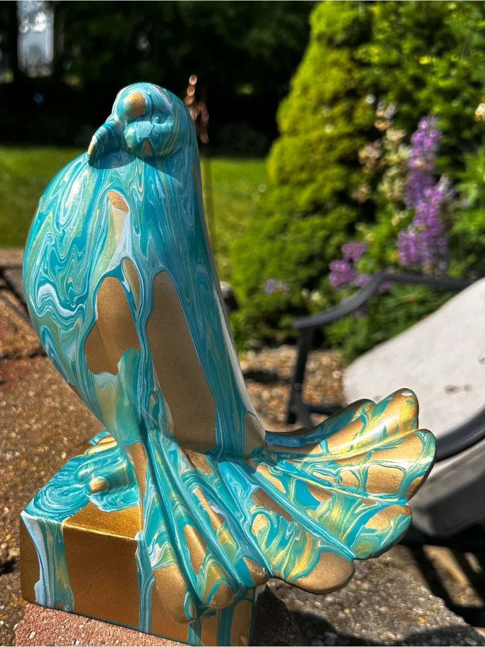 Hand crafted Decorative Turquoise and Gold Bird ceramic Figurine